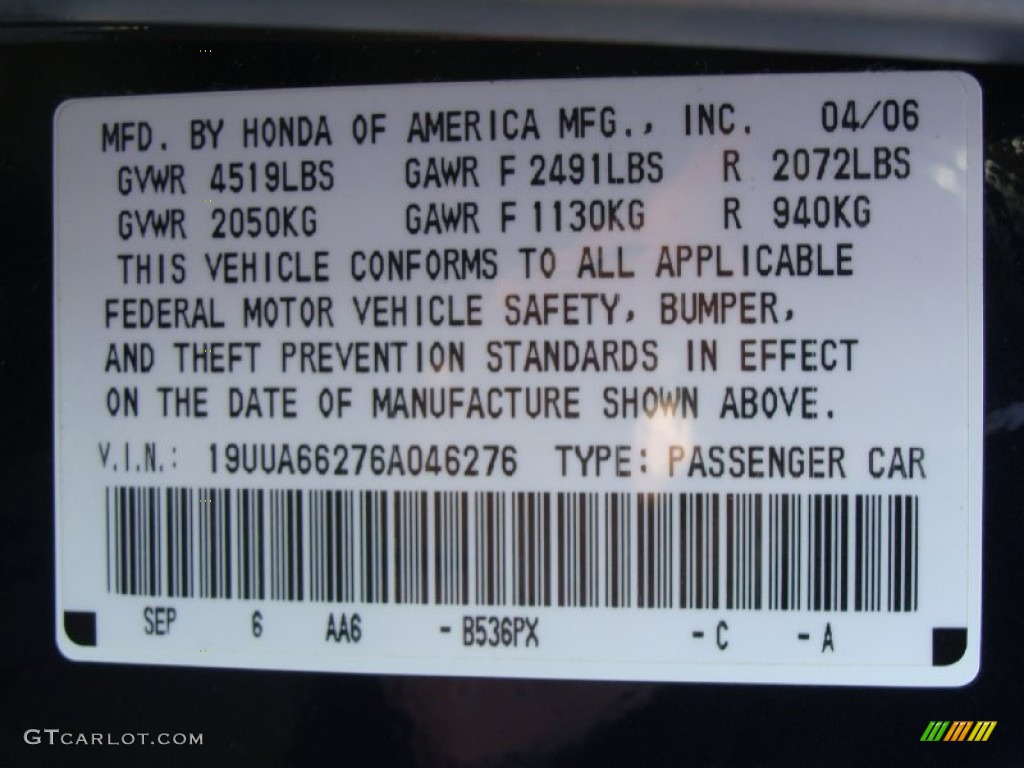 2006 TL Color Code B536PX for Royal Blue Pearl Photo #60733423