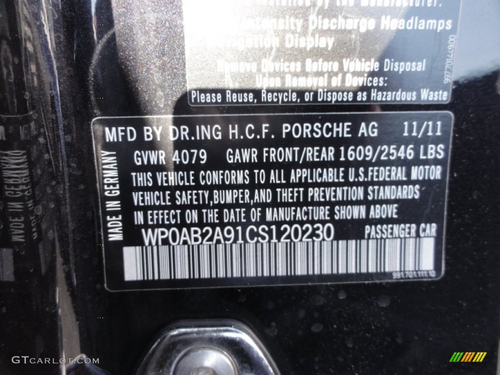 2012 Porsche New 911 Carrera S Coupe Info Tag Photo #60738284