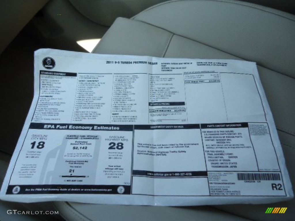 2011 Saab 9-5 Turbo4 Premium Sedan Window Sticker Photo #60740507
