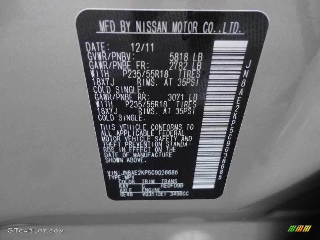 2012 Nissan Quest 3.5 LE Parts Photos