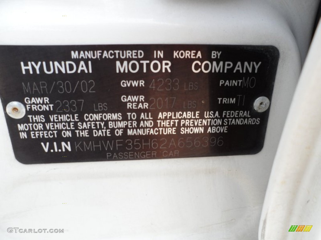 2002 Hyundai Sonata LX V6 Color Code Photos