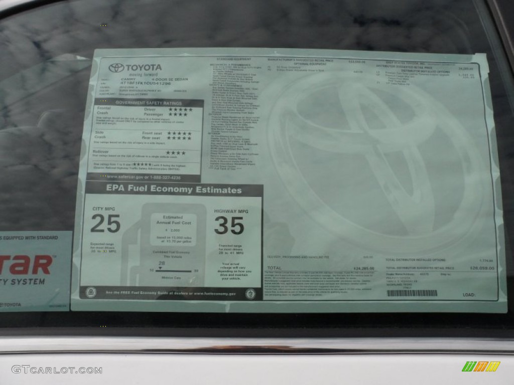 2012 Toyota Camry SE Window Sticker Photo #60747203