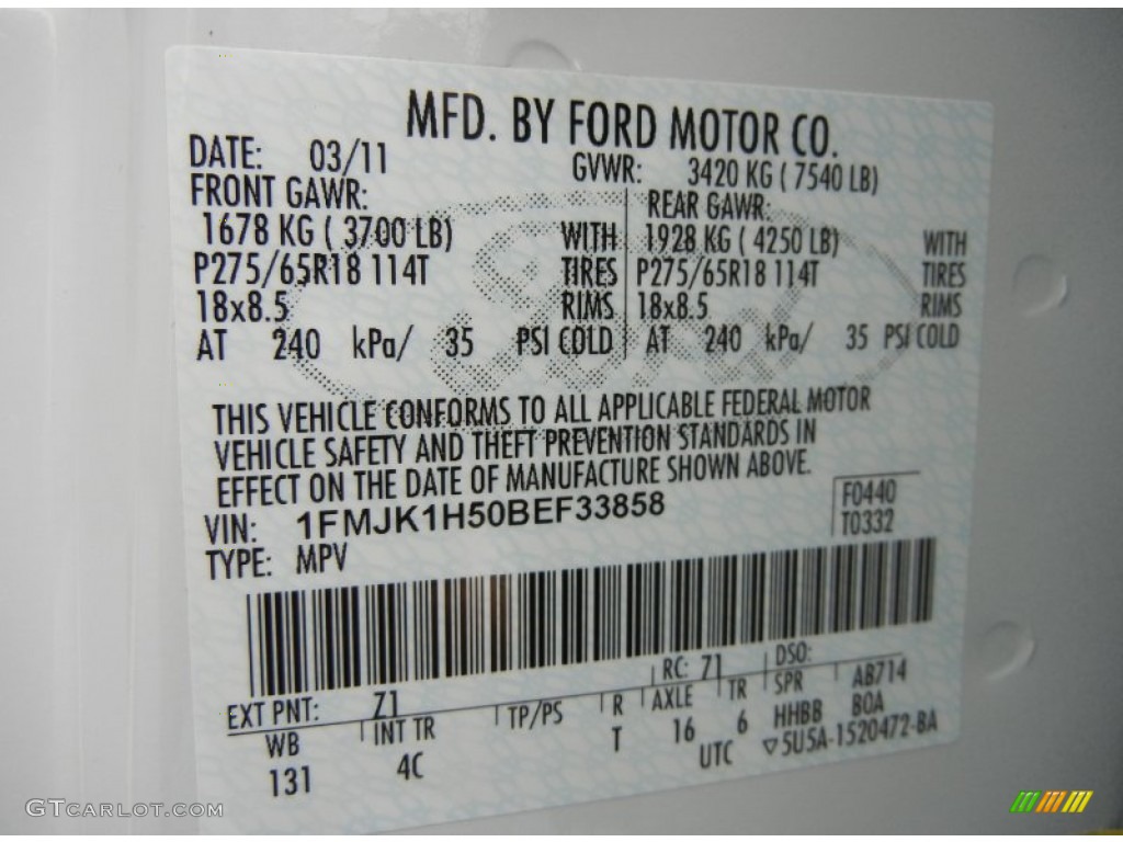 2011 Expedition Color Code Z1 for Oxford White Photo #60763408