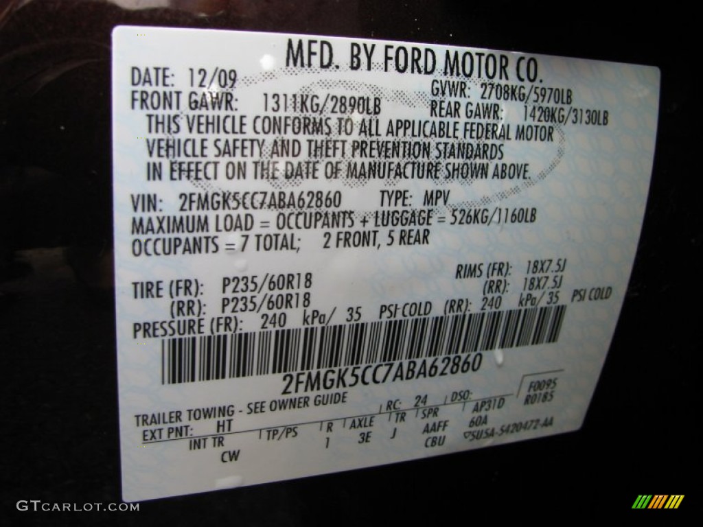 2010 Ford Flex SEL Color Code Photos