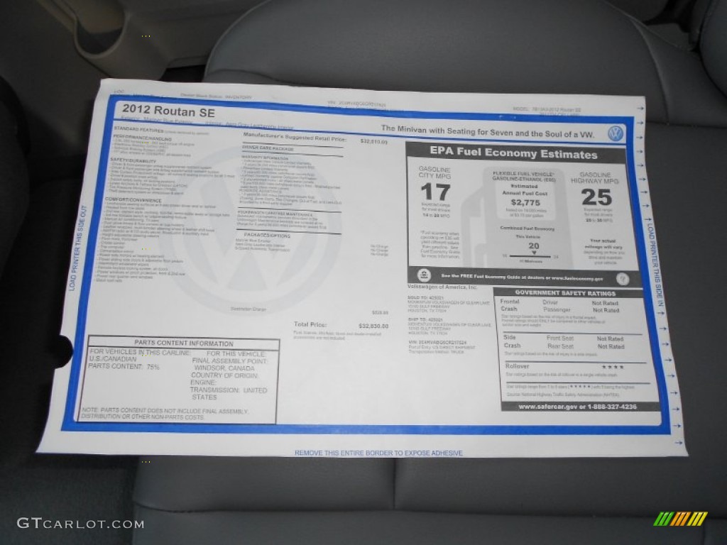 2012 Volkswagen Routan SE Window Sticker Photo #60776639