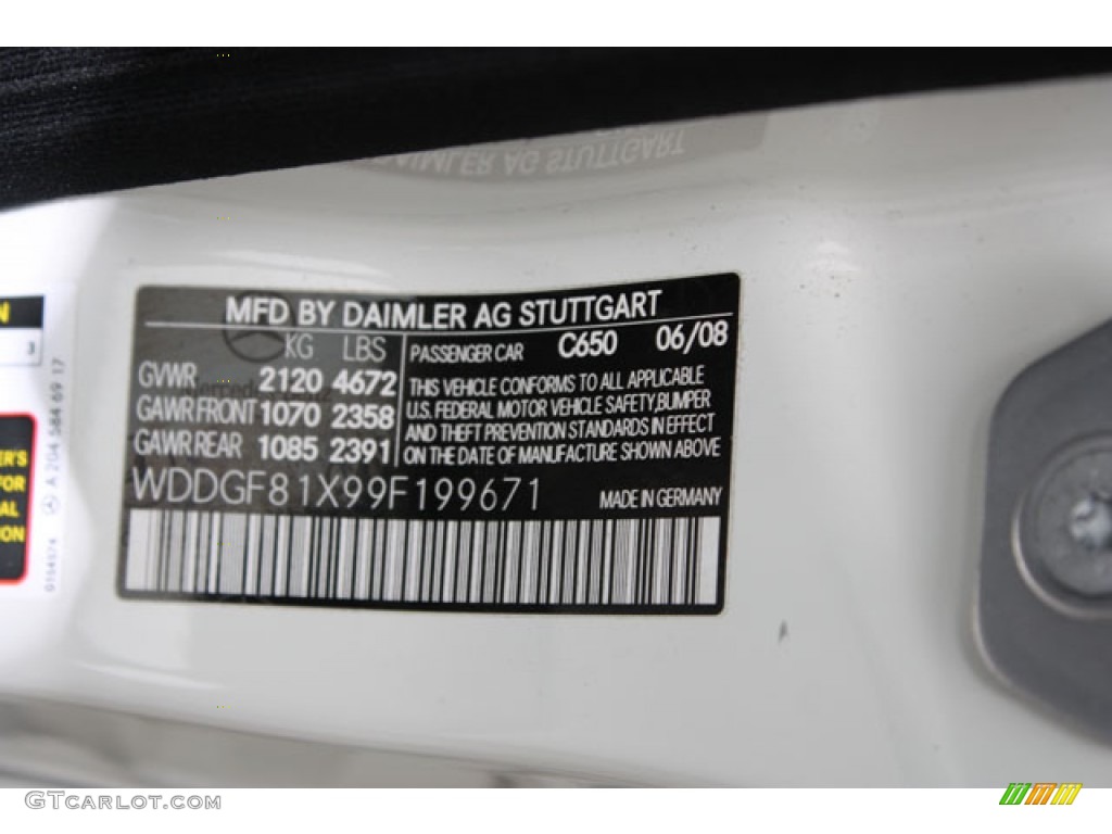 2009 C Color Code 650 for Arctic White Photo #60778775