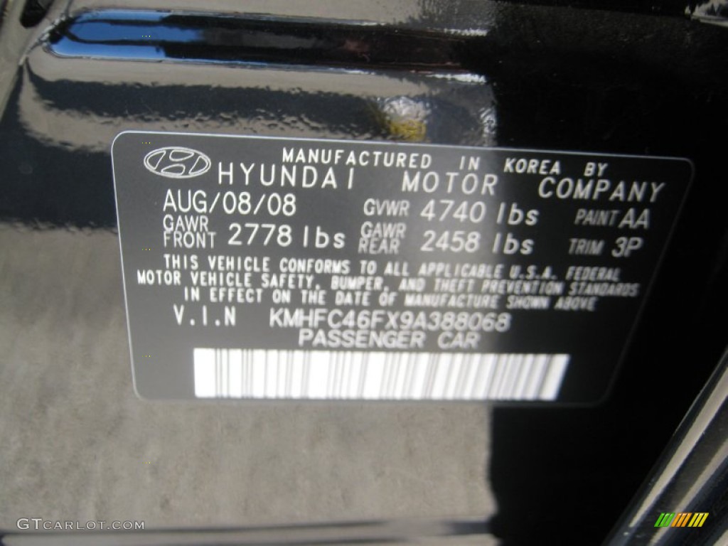 2009 Azera Color Code AA for Black Onyx Pearl Photo #60780980