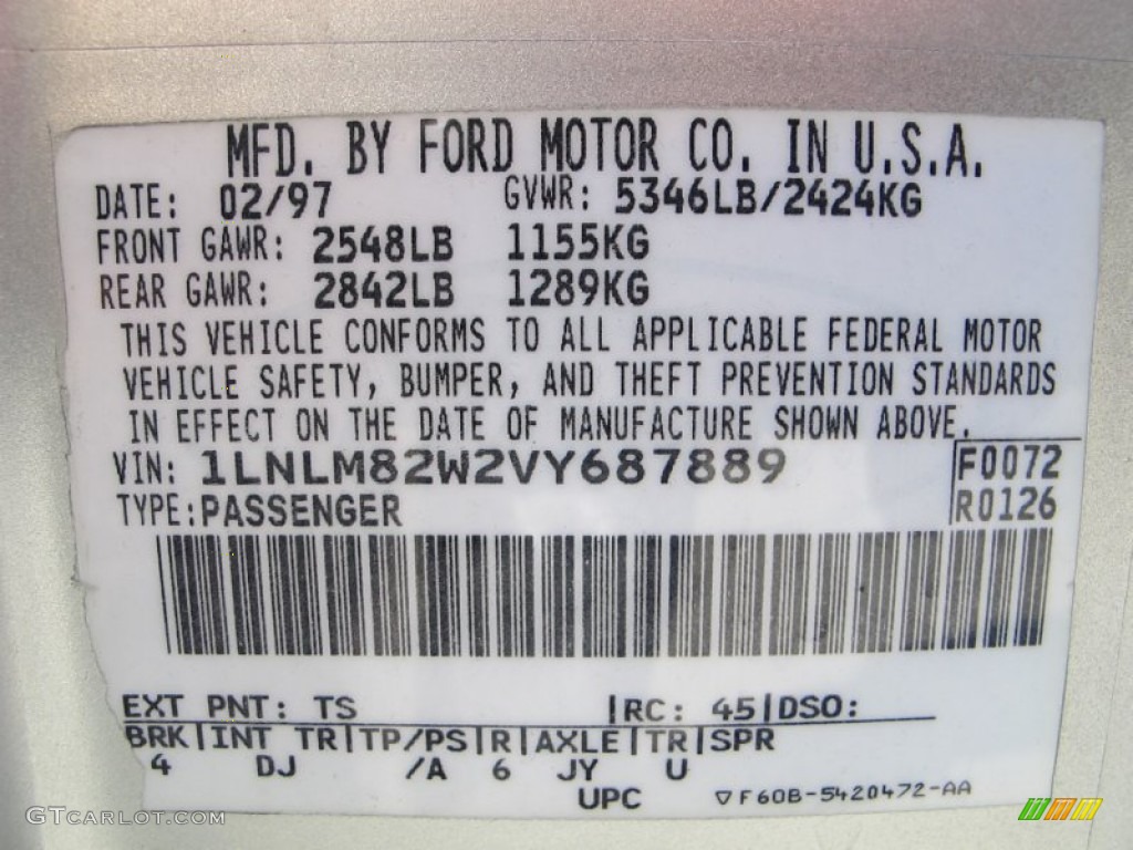 1997 Town Car Color Code TS for Silver Frost Pearl Metallic Photo #60786278