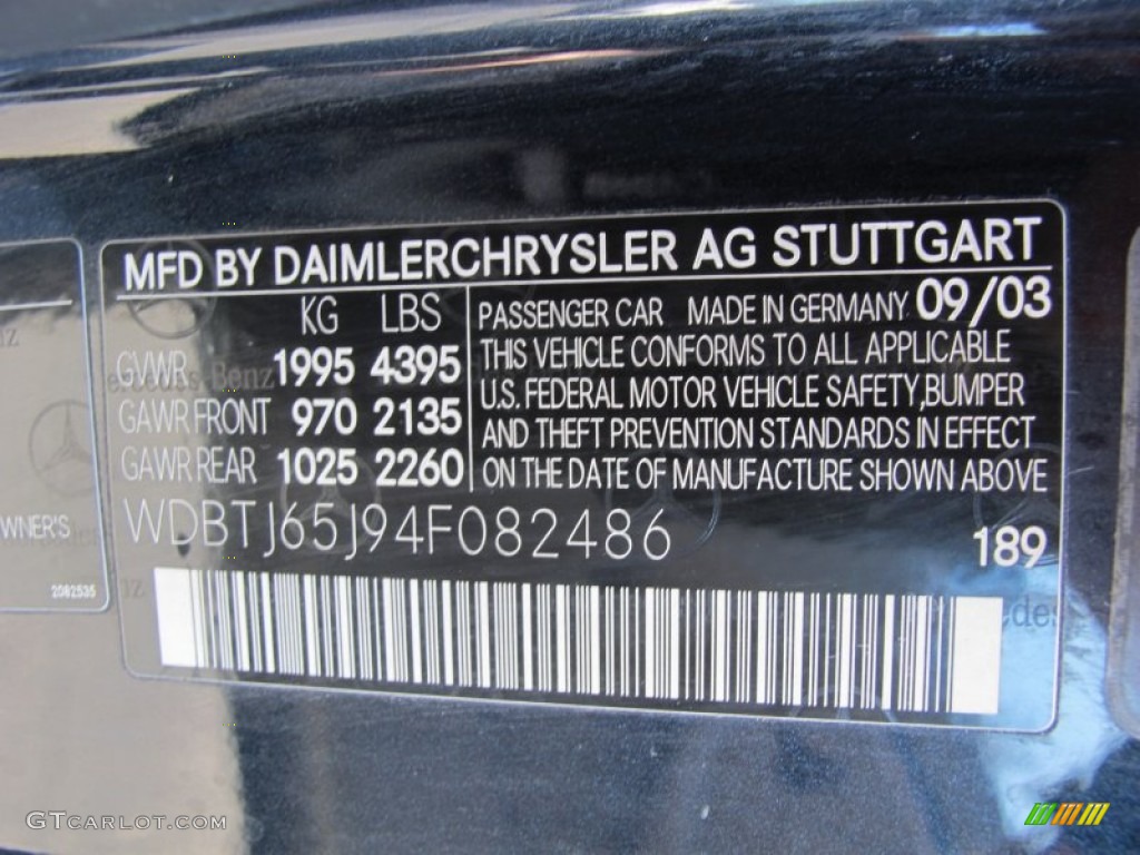 2004 CLK Color Code 189 for Black Opal Metallic Photo #60786574