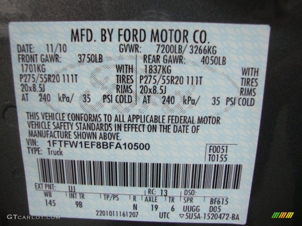 2011 F150 Color Code UJ for Sterling Grey Metallic Photo #60791462