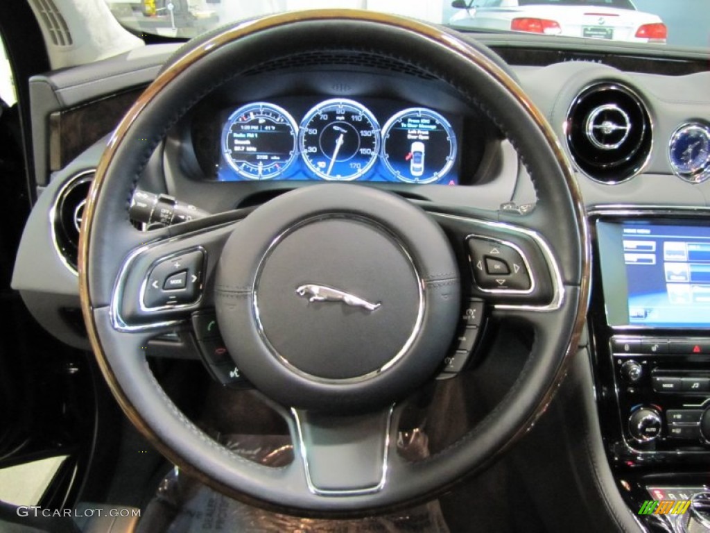 2011 Jaguar XJ XJ Supercharged Jet Black/Ivory Steering Wheel Photo #60801065