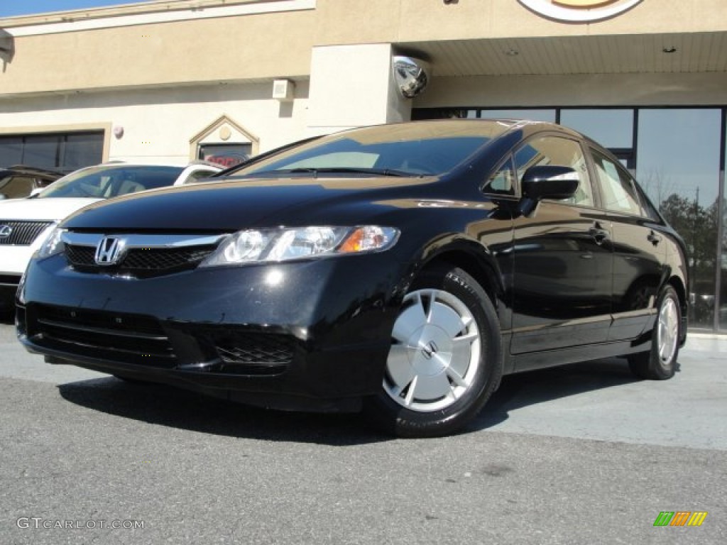 2009 Civic Hybrid Sedan - Crystal Black Pearl / Beige photo #1