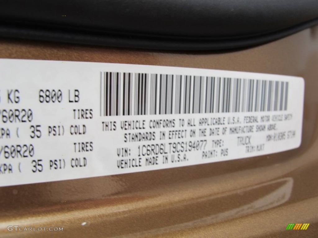 2012 Ram 1500 Color Code PUS for Saddle Brown Pearl Photo #60804034