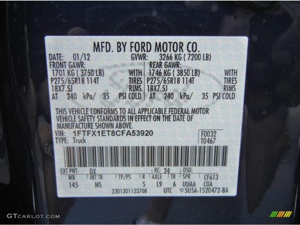 2012 F150 Color Code DX for Dark Blue Pearl Metallic Photo #60812964
