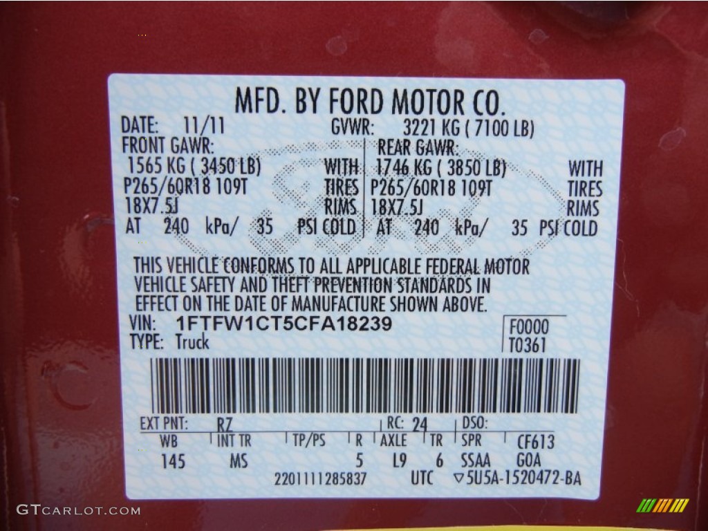 2012 F150 Color Code RZ for Red Candy Metallic Photo #60813462