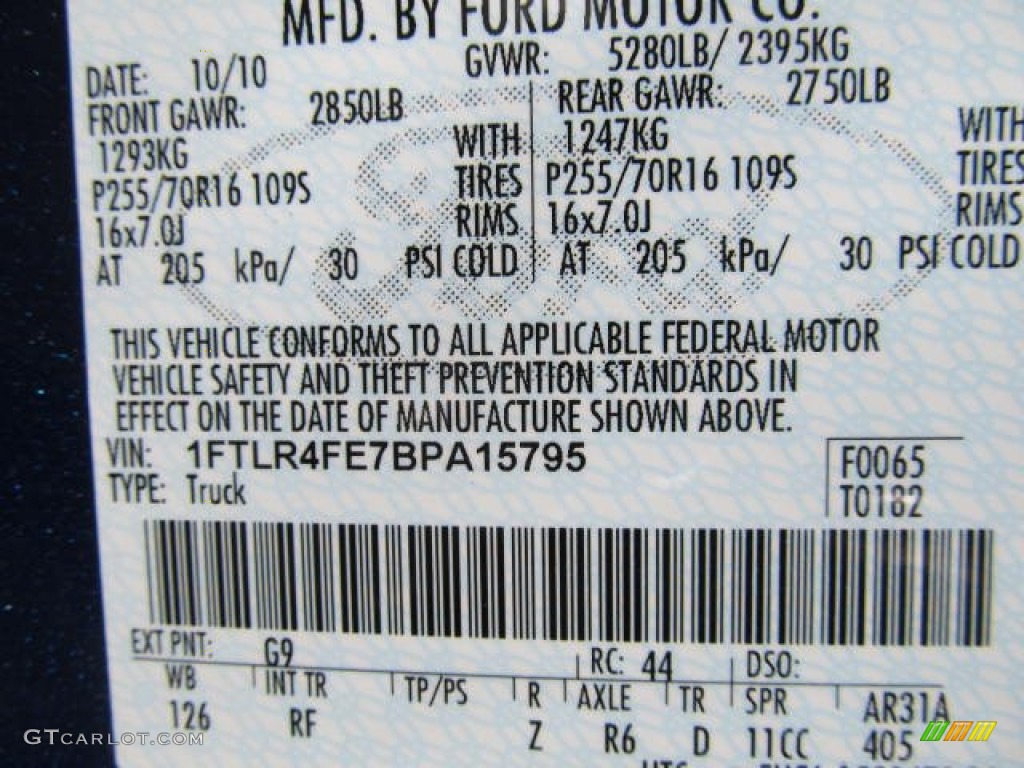 2011 Ranger Color Code G9 for Vista Blue Metallic Photo #60815686