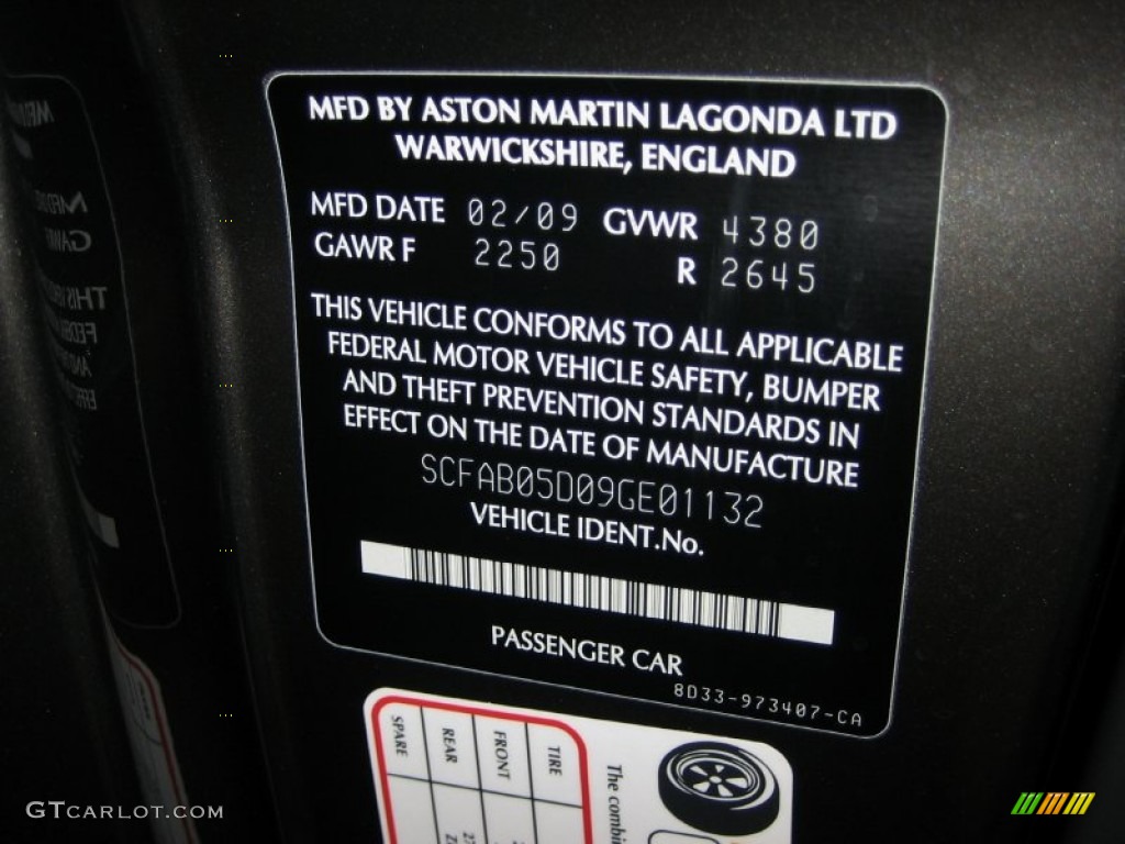 2009 Aston Martin DBS Coupe Info Tag Photo #60819138