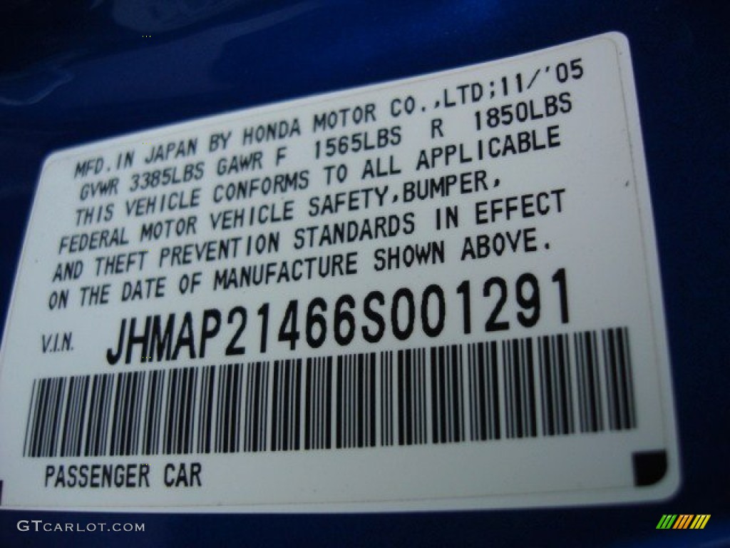 2006 Honda S2000 Roadster Info Tag Photo #60823260