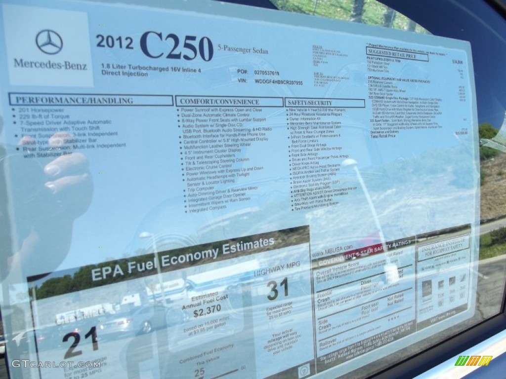 2012 Mercedes-Benz C 250 Sport Window Sticker Photo #60825967
