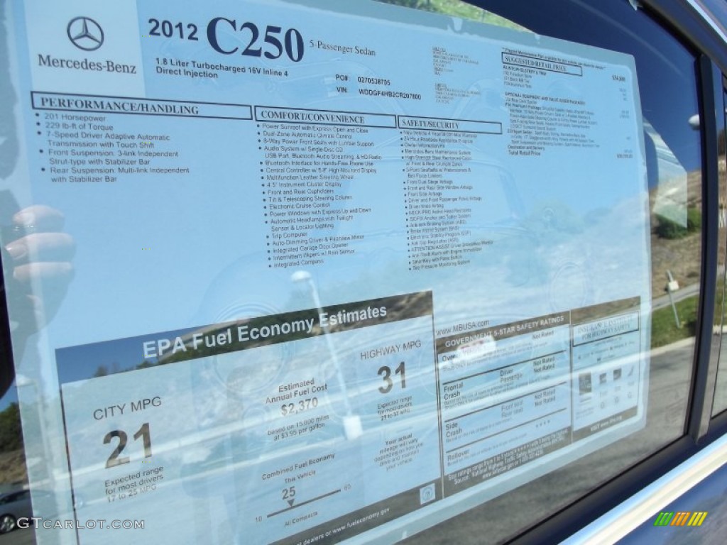 2012 Mercedes-Benz C 250 Sport Window Sticker Photo #60826030