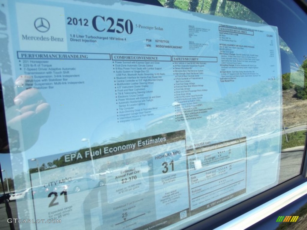 2012 Mercedes-Benz C 250 Sport Window Sticker Photo #60826249
