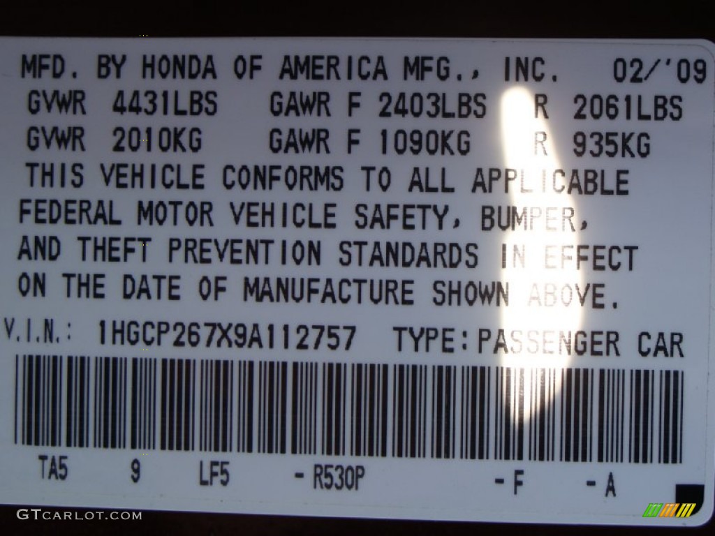 2009 Accord Color Code R530P for Basque Red Pearl Photo #60827442