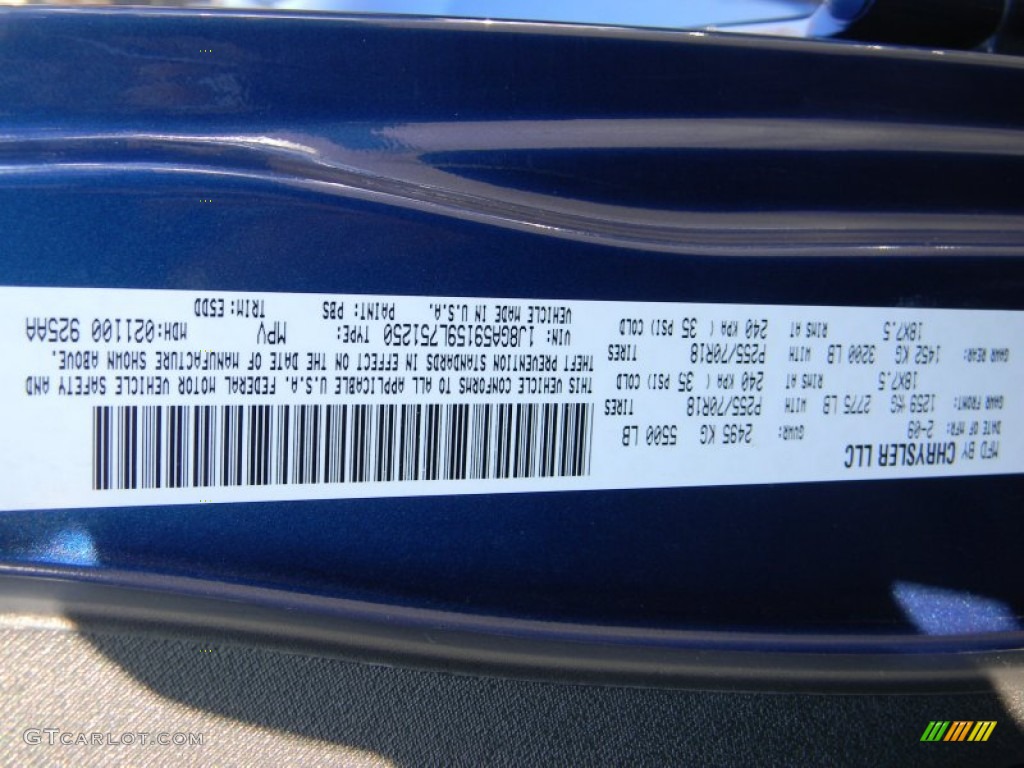 2009 Wrangler Unlimited Color Code PBS for Deep Water Blue Pearl Photo #60830093