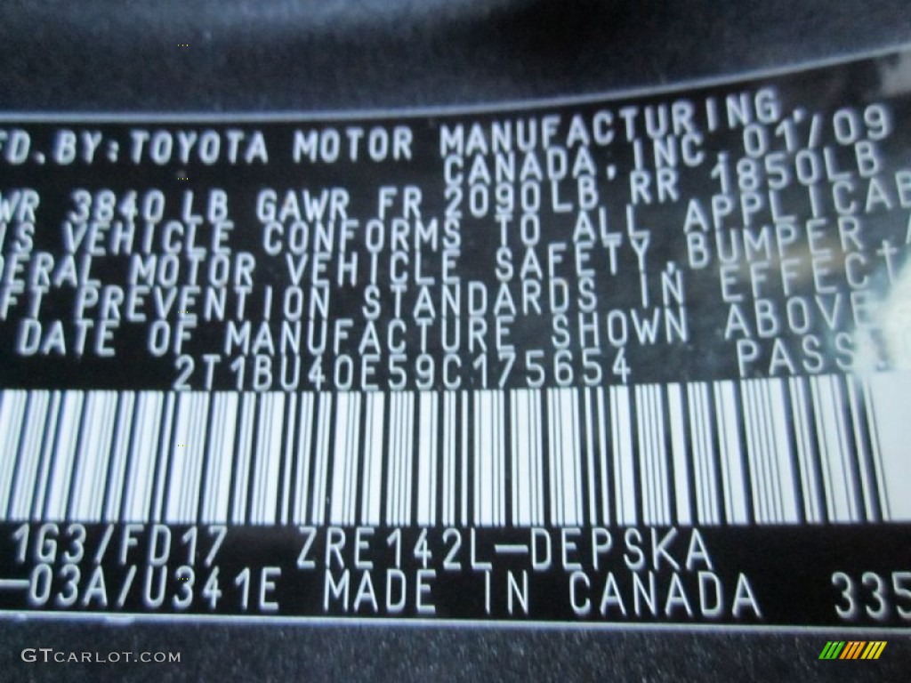 2009 Corolla Color Code 1G3 for Magnetic Gray Metallic Photo #60838629