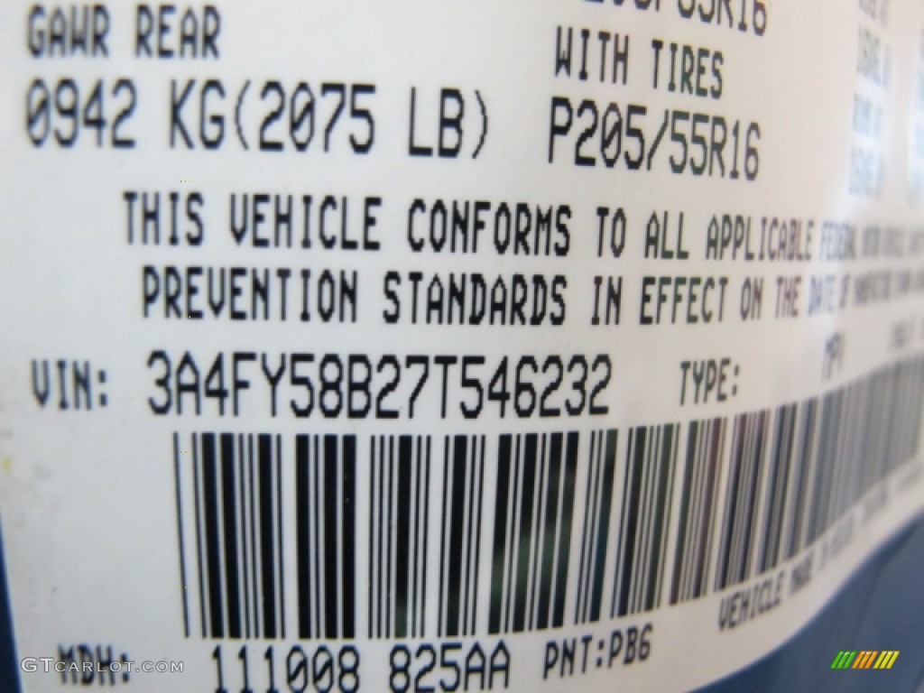 2007 PT Cruiser Color Code PB6 for Marine Blue Pearl Photo #60849258