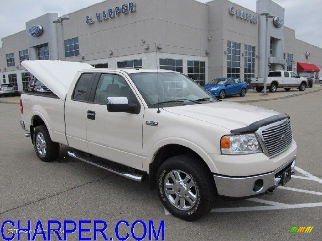 2007 F150 Lariat SuperCab 4x4 - White Sand Tri-Coat / Tan photo #1