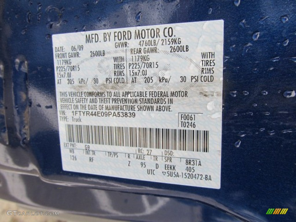 2009 Ford Ranger XLT SuperCab Color Code Photos