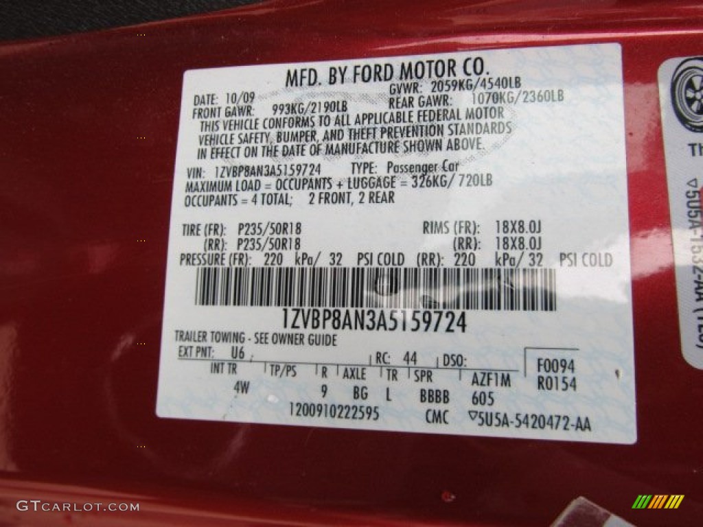 2010 Mustang Color Code U6 for Red Candy Metallic Photo #60855093