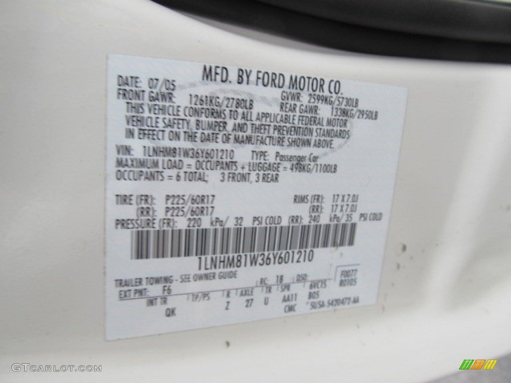 2006 Town Car Color Code F6 for Ceramic White Tri-Coat Photo #60857604