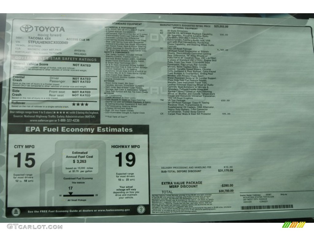 2012 Tacoma V6 TRD Access Cab 4x4 - Magnetic Gray Mica / Graphite photo #17