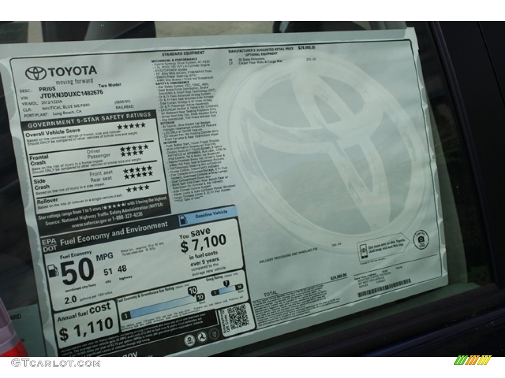 2012 Toyota Prius 3rd Gen Two Hybrid Window Sticker Photo #60863712