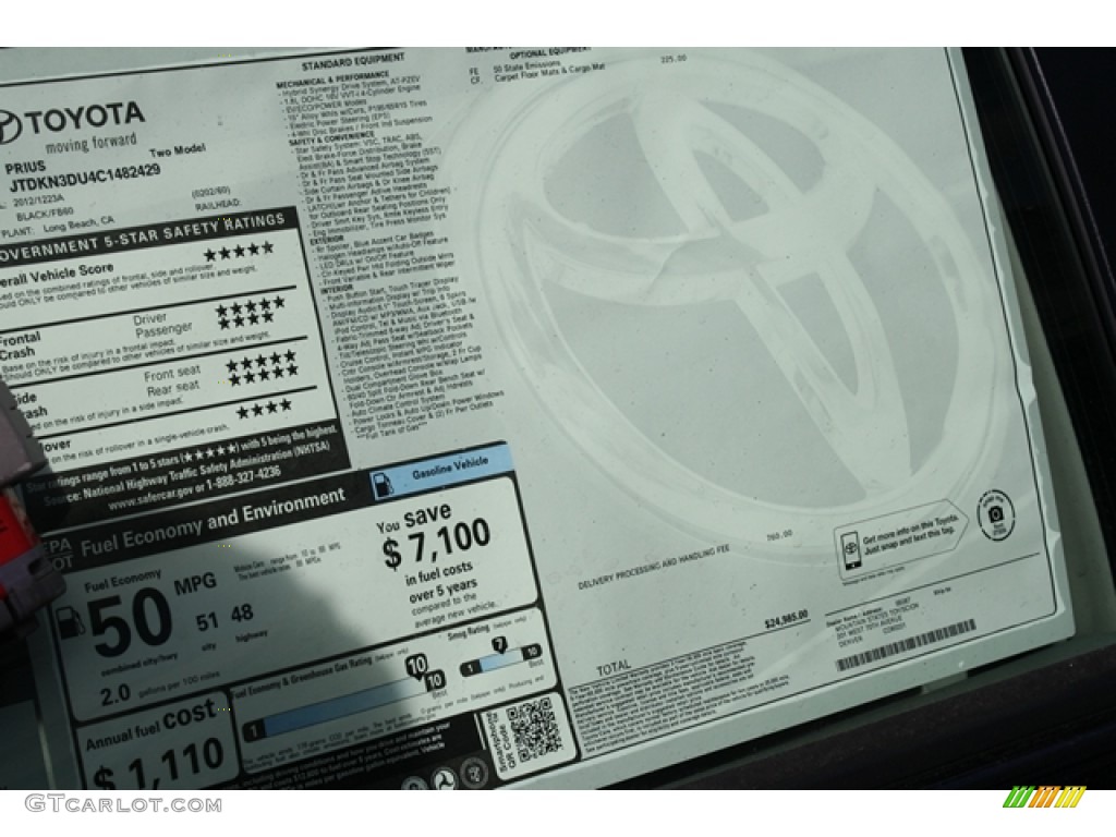 2012 Toyota Prius 3rd Gen Two Hybrid Window Sticker Photos