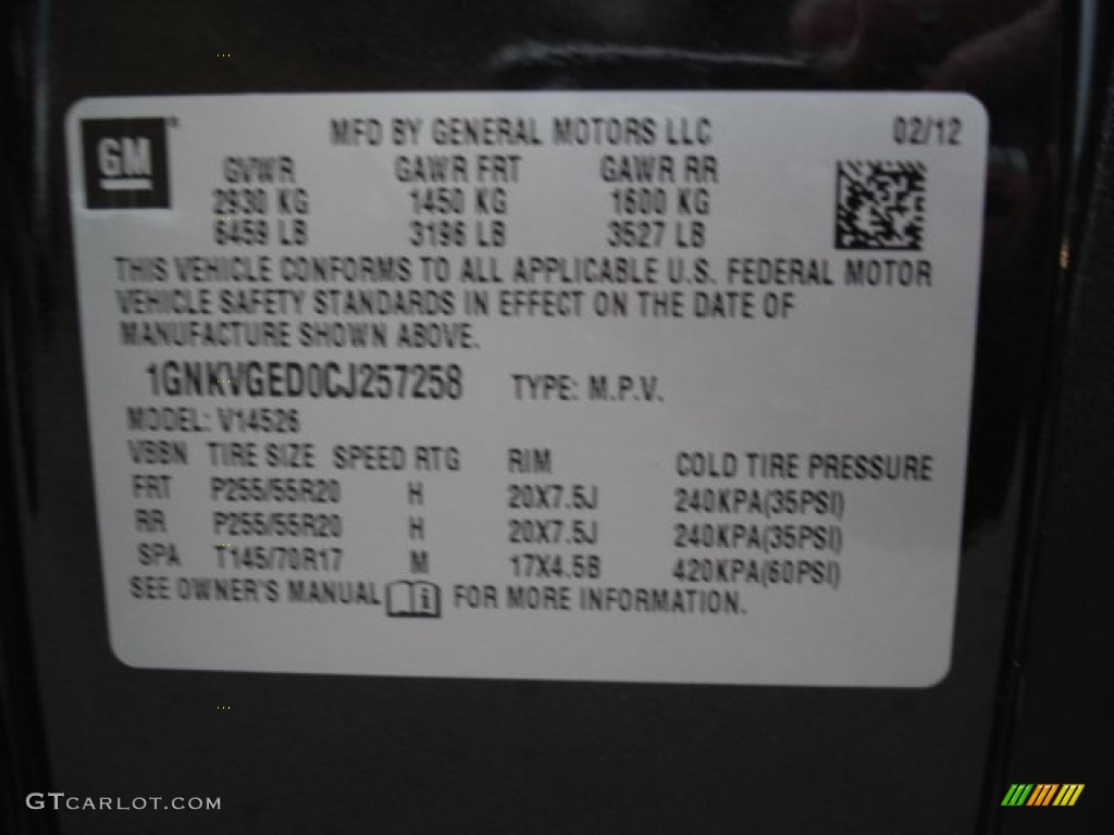 2012 Traverse LT AWD - Black Granite Metallic / Ebony photo #20