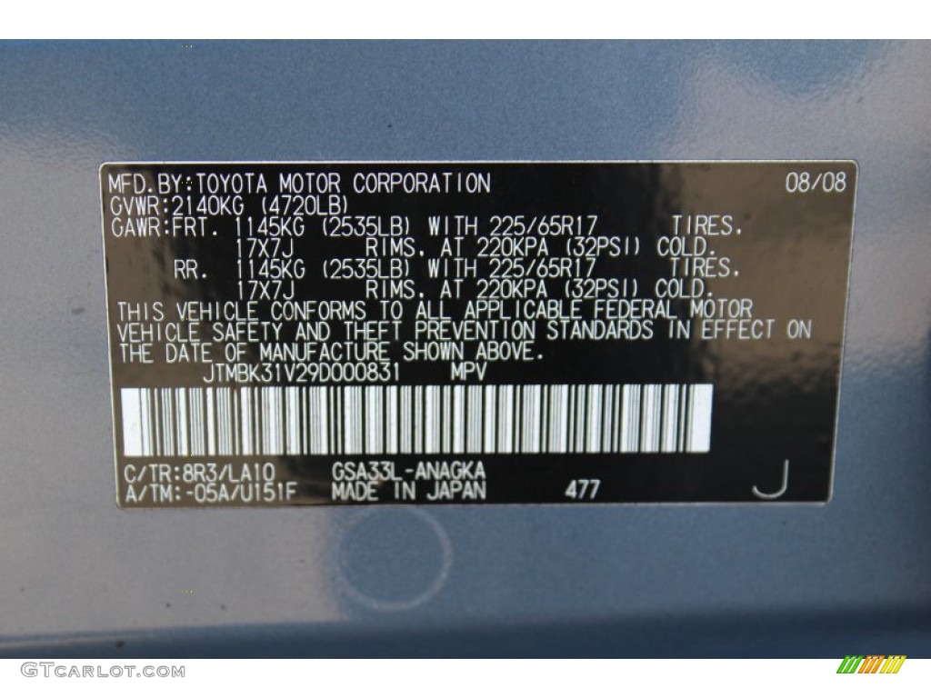 2009 RAV4 Color Code 8R3 for Pacific Blue Metallic Photo #60870147