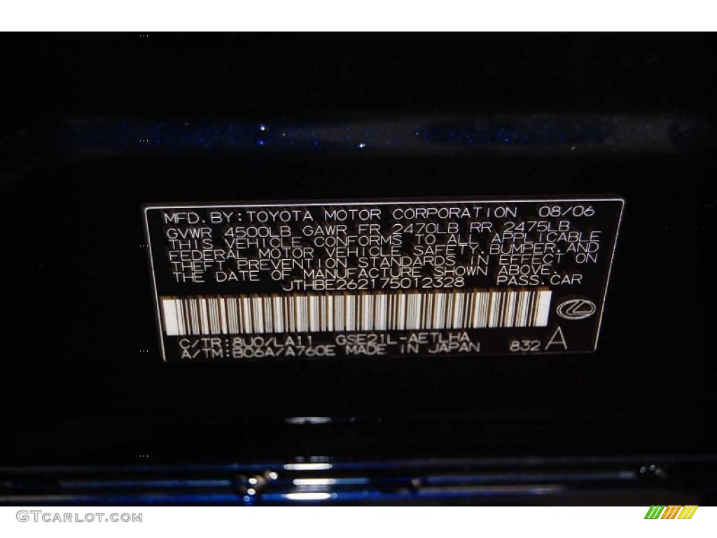 2007 IS Color Code 8U0 for Black Sapphire Pearl Photo #60878490