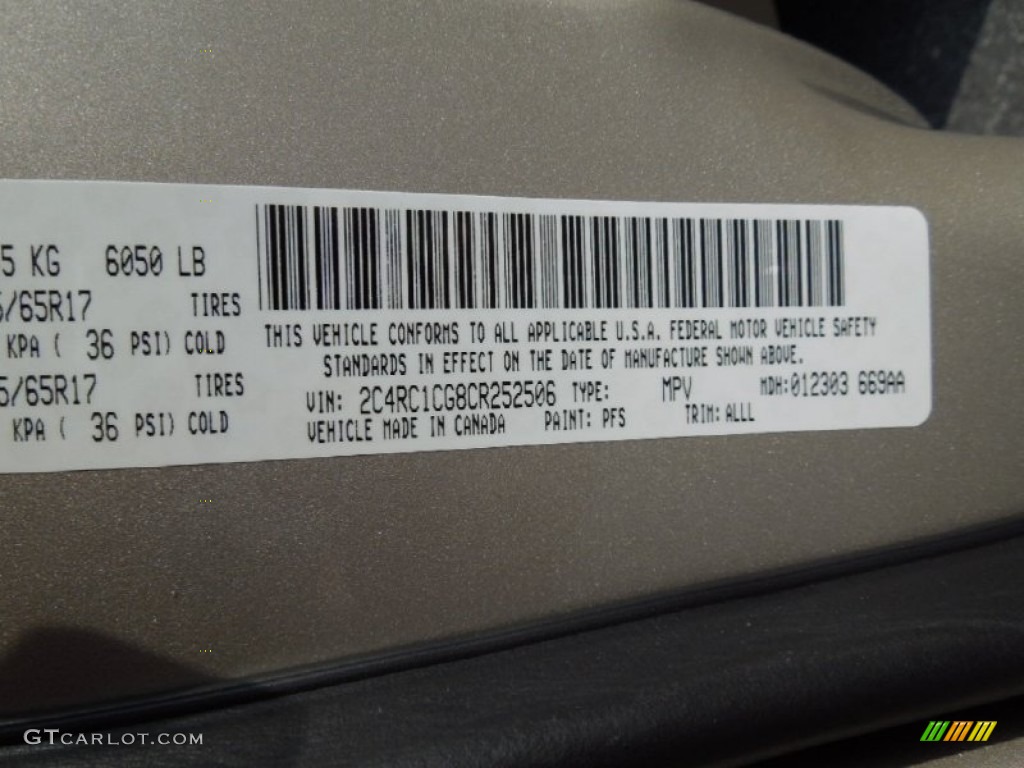 2012 Town & Country Color Code PFS for Cashmere Pearl Photo #60880767