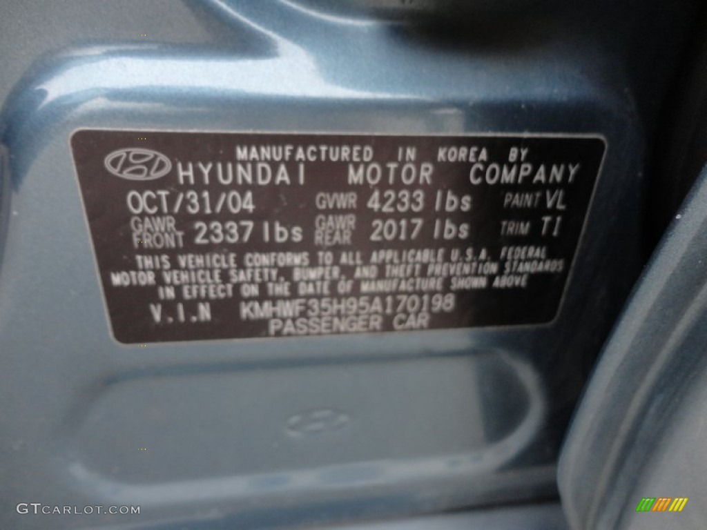 2005 Sonata Color Code VL for Celadon Green Photo #60883622