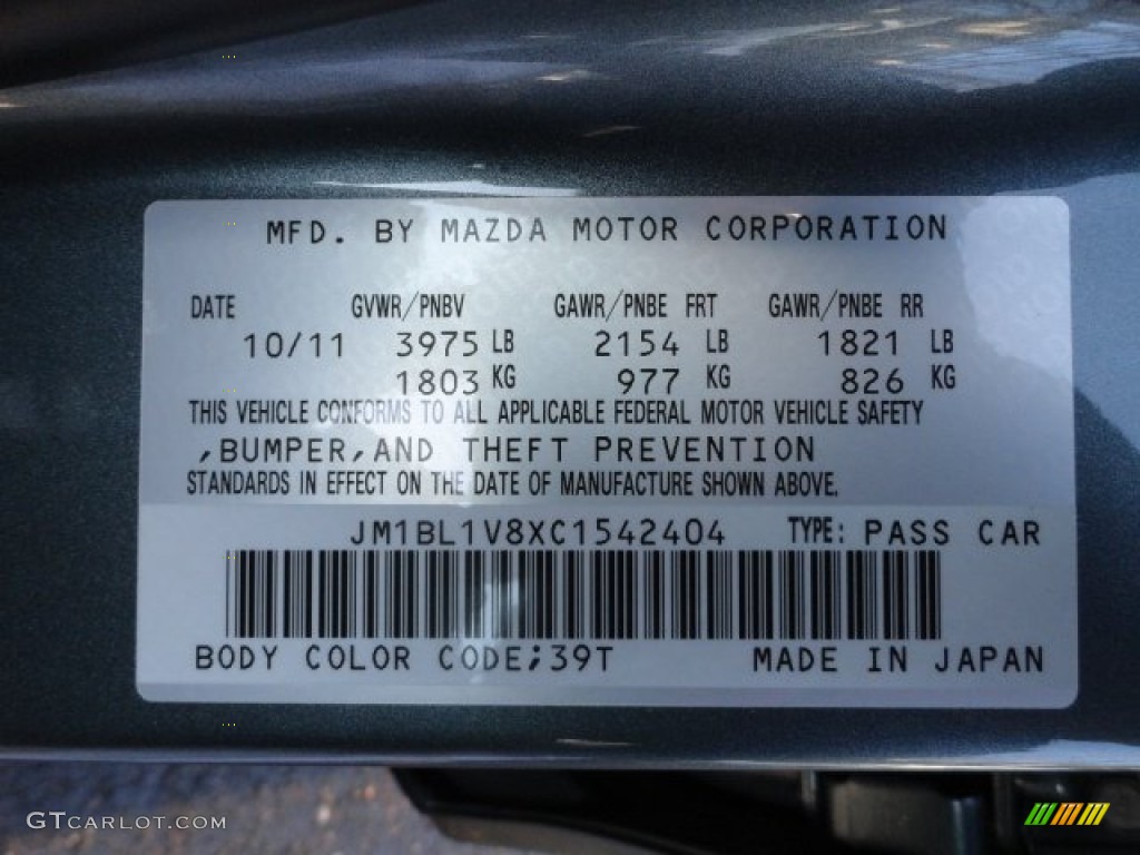 2012 MAZDA3 Color Code 39T for Dolphin Gray Mica Photo #60885900