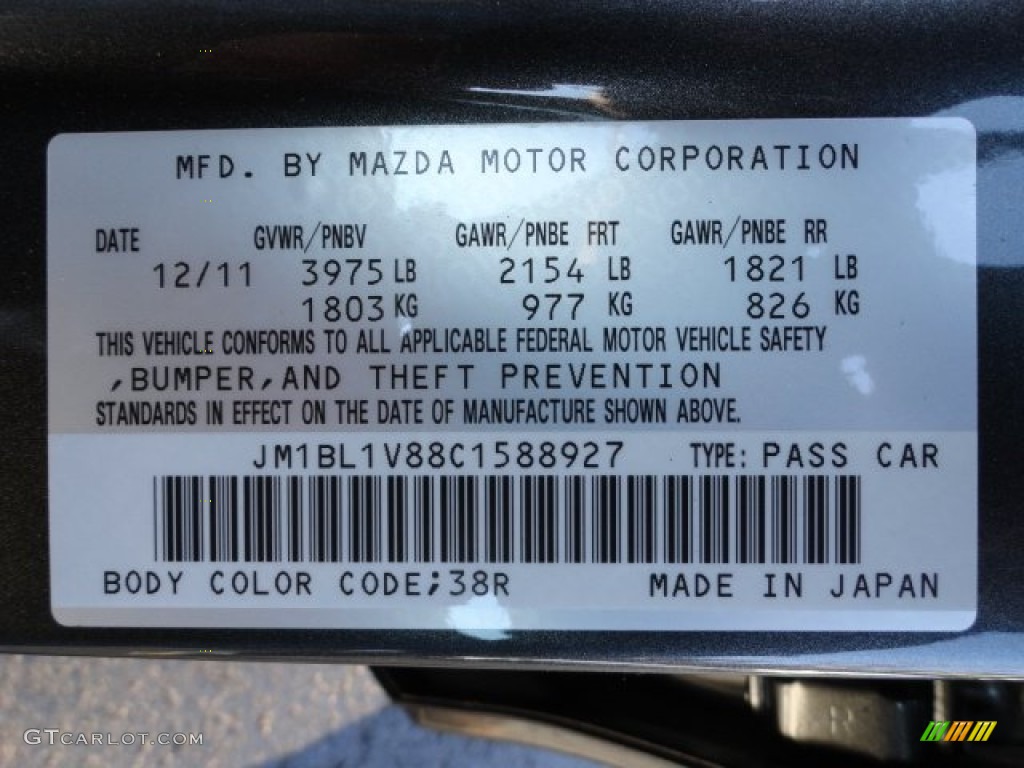 2012 MAZDA3 Color Code 38R for Graphite Mica Photo #60886584