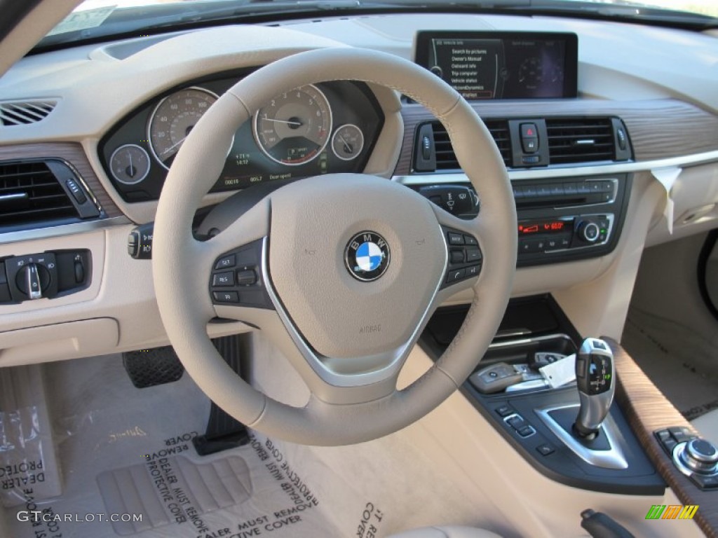 2012 BMW 3 Series 328i Sedan Oyster/Dark Oyster Steering Wheel Photo #60889615