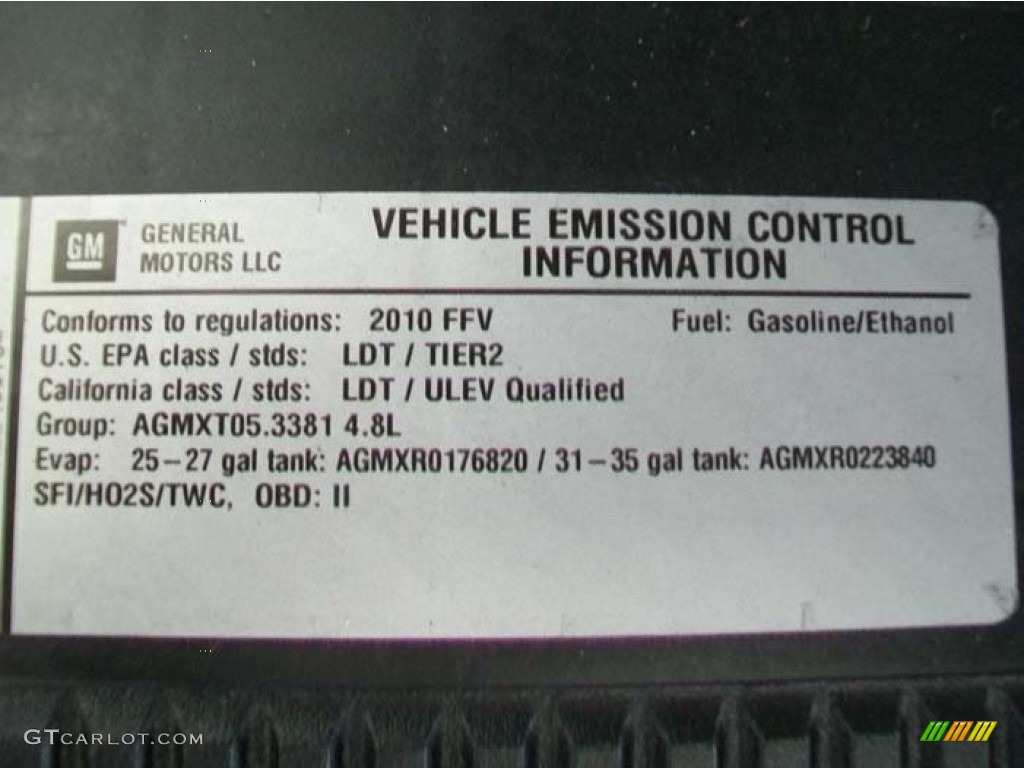 2010 Chevrolet Silverado 1500 LS Extended Cab 4x4 Info Tag Photos