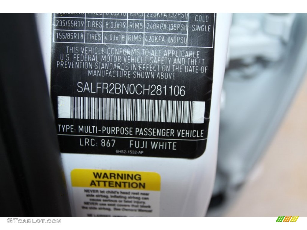 2012 LR2 Color Code 867 for Fuji White Photo #60893221