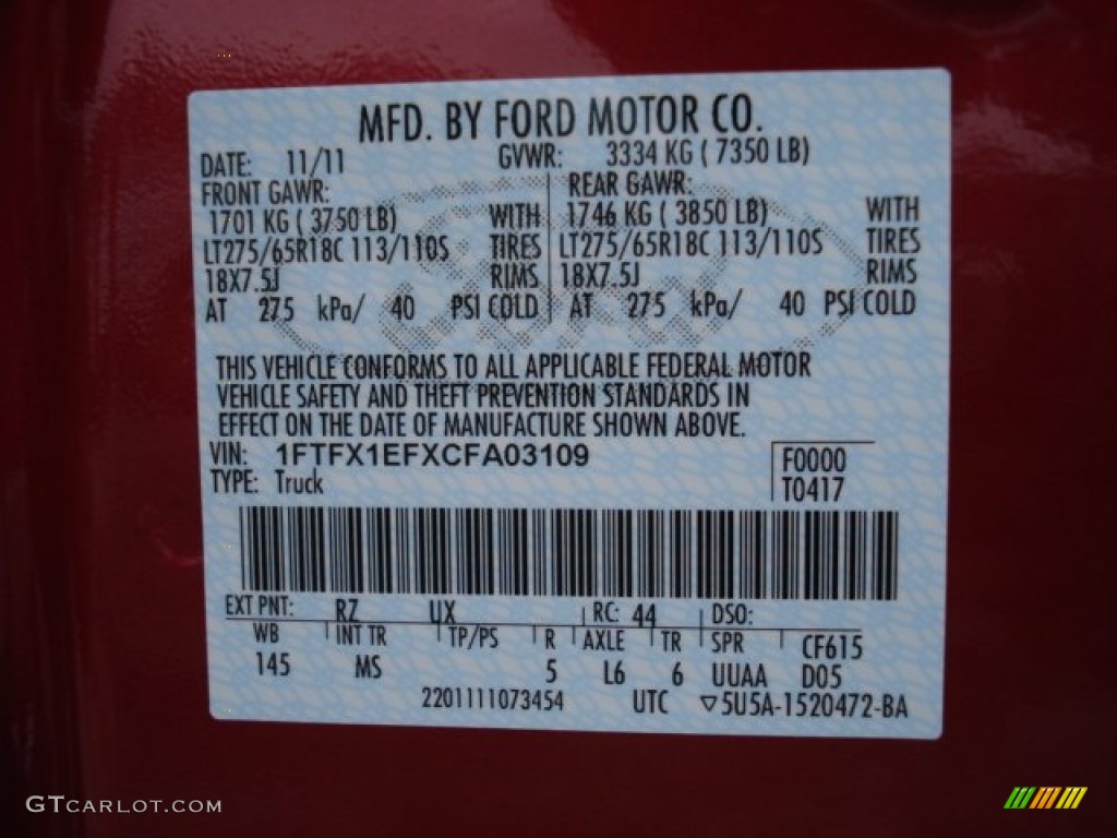 2012 F150 Color Code RZ for Red Candy Metallic Photo #60897583
