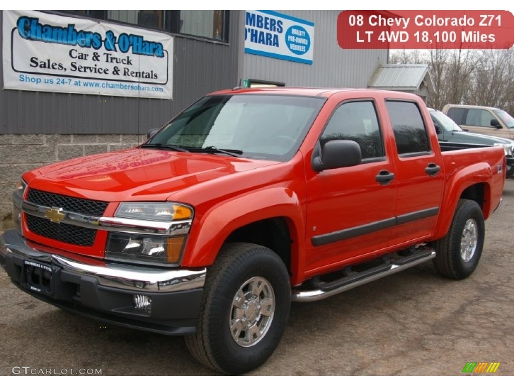 2008 Colorado LT Crew Cab 4x4 - Inferno Orange Metallic / Ebony photo #1