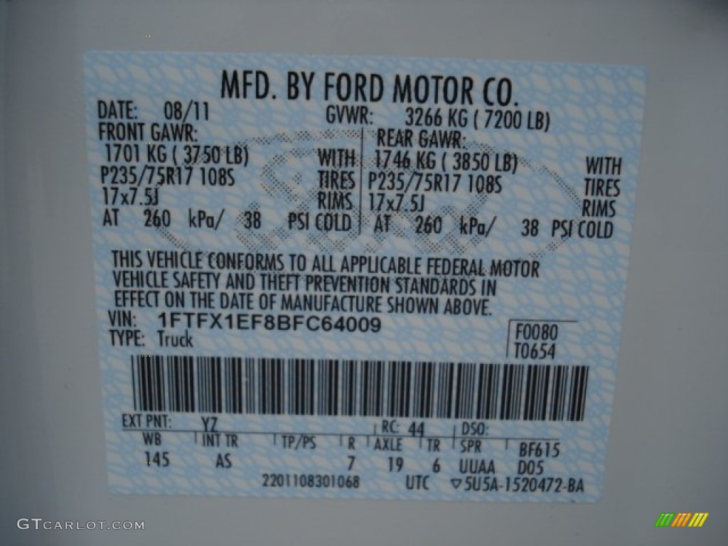 2012 F150 Color Code YZ for Oxford White Photo #60897721