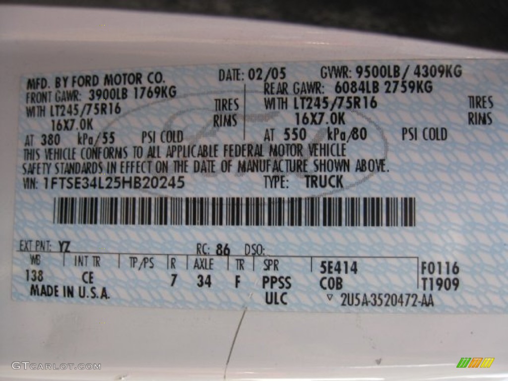 2005 E Series Van Color Code YZ for Oxford White Photo #60898423